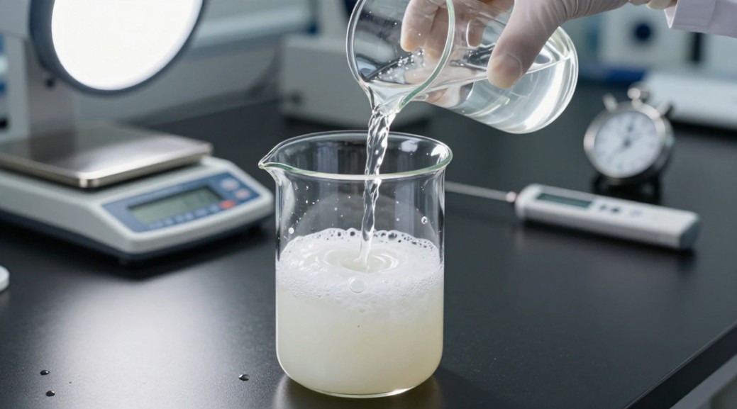 Precise water addition is critical for proper chemical reaction and stable foam formation.